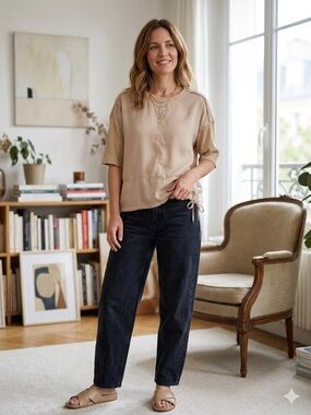 « Renuar Mixed Media Satin knit beige M
« Haut multimatière beige Renuar taille